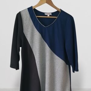 Chic Long Sleeve Colorblock Dress in Black, Gray, and Blue